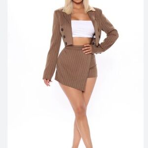 Fashion Nova Brown Pinstripe Skirt Set